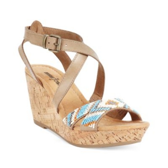 Minnetonka Shoes - Minnetonka Beaded Open Toe Strappy Ankle Wedges